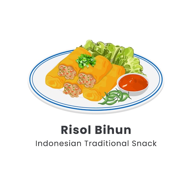 Vector ilustración vectorial dibujada a mano de risol bihun o risol kampung o rollo de primavera frito es un bocadillo indonesio