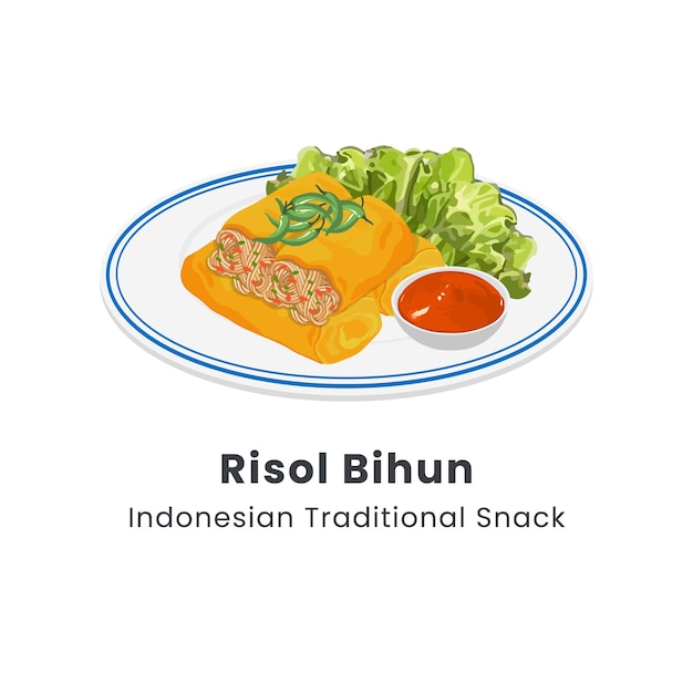 Ilustración vectorial dibujada a mano de Risol Bihun o Risol Kampung o rollo de primavera frito es un bocadillo indonesio