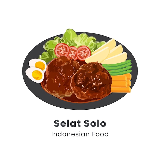 Ilustración vectorial dibujada a mano de selat solo o bistik jawa culinaria tradicional indonesia