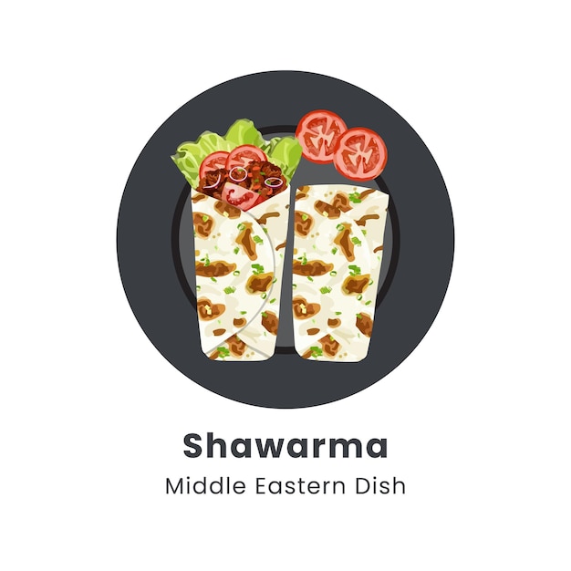Ilustración vectorial dibujada a mano de Shawarma Doner Kebab o sándwich de envoltura giroscópica