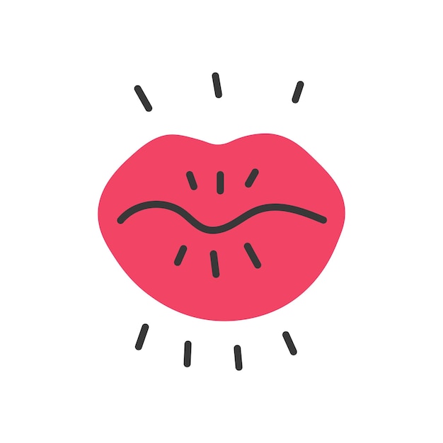 Ilustración vectorial dibujada a mano del símbolo de los labios rojos del beso