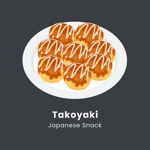 Ilustración vectorial dibujada a mano de takoyaki o bolas de pulpo
