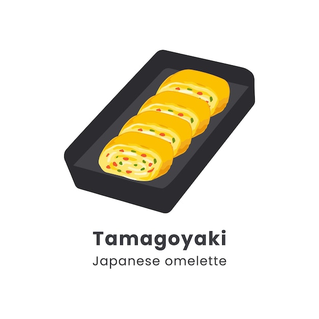 Ilustración vectorial dibujada a mano de Tamagoyaki o tortilla japonesa enrollada