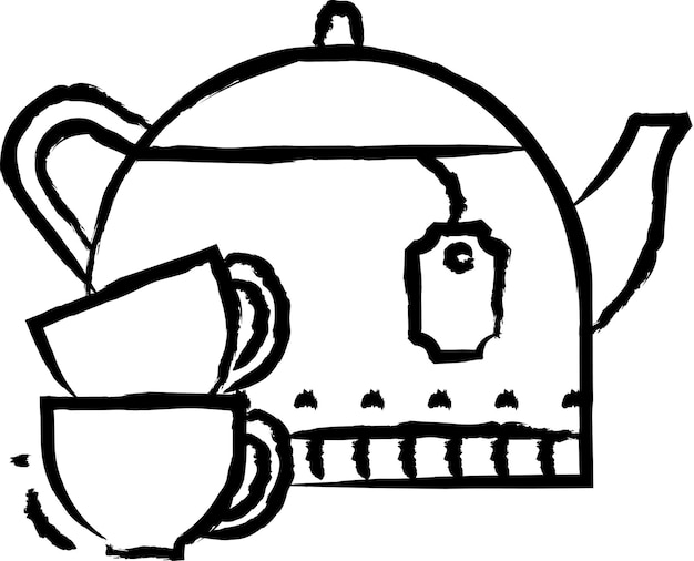 Ilustración vectorial dibujada a mano de la tetera y la taza