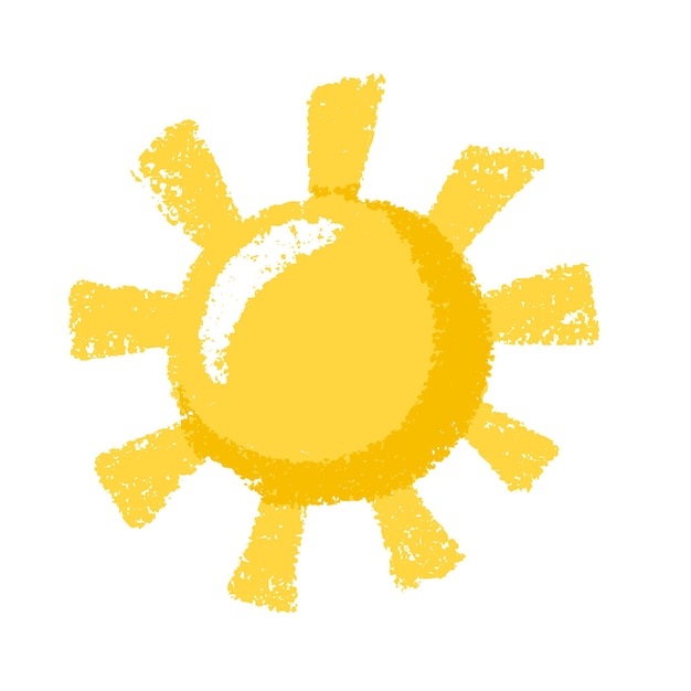 Ilustración vectorial dibujada a mano con tiza de crayón de sol Símbolo amarillo del verano
