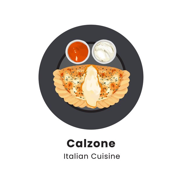 Ilustración vectorial dibujada a mano de la tradicional pizza italiana Calzone