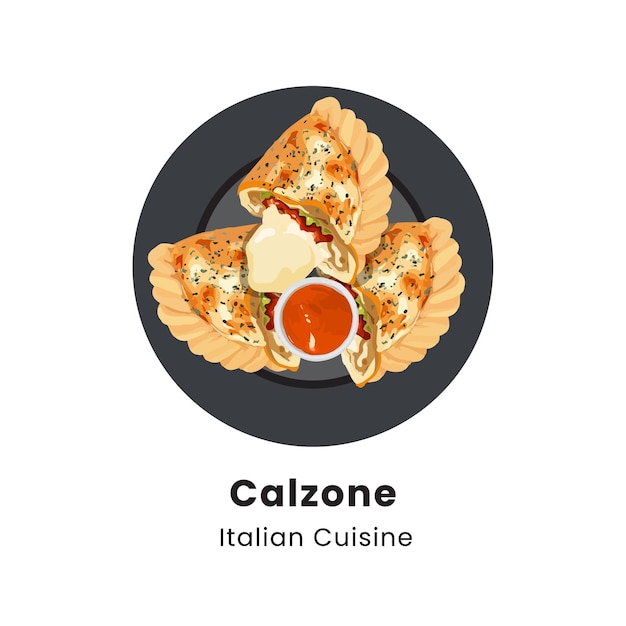 Ilustración vectorial dibujada a mano de la tradicional pizza italiana Calzone