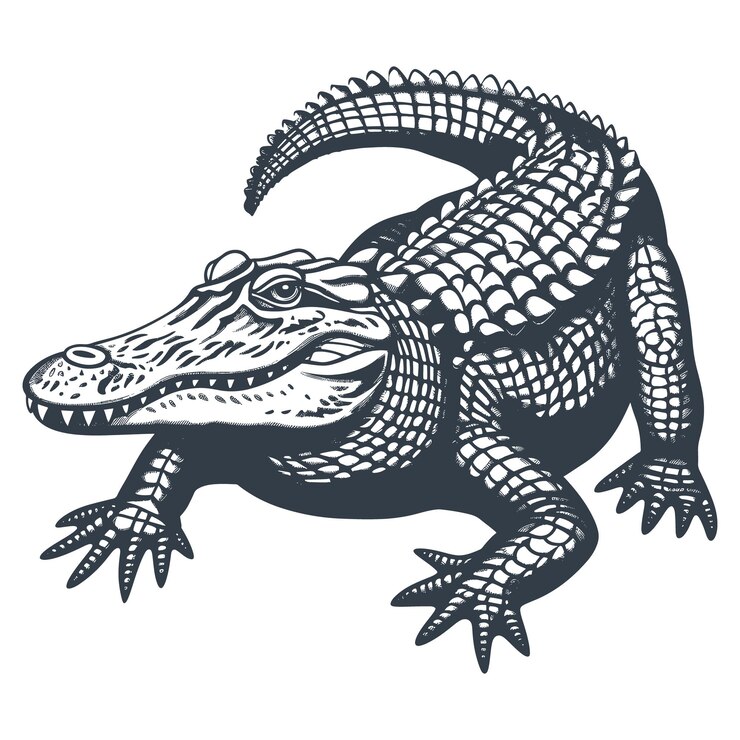 Vector ilustración vectorial de dibujo al estilo del grabado en madera de cocodrilo