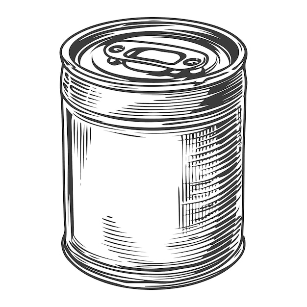 Vector ilustración vectorial de dibujo al estilo de grabado en madera de latas de alimentos