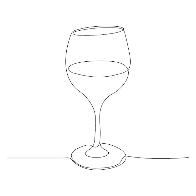 Ilustración vectorial de dibujo artístico de línea única continua de copa de vino y contorno de elemento de bebida