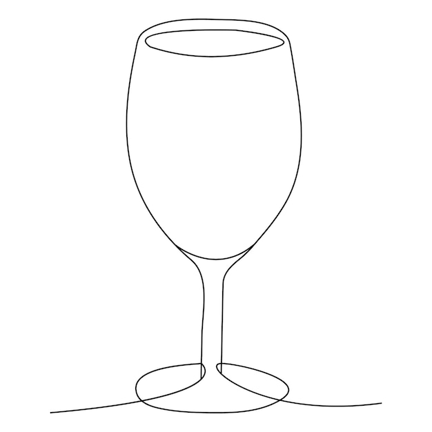 Ilustración vectorial de dibujo artístico de línea única continua de copa de vino y contorno de elemento de bebida