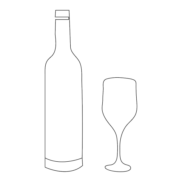 Ilustración vectorial de dibujo artístico de línea única continua de copa de vino y contorno de elemento de bebida