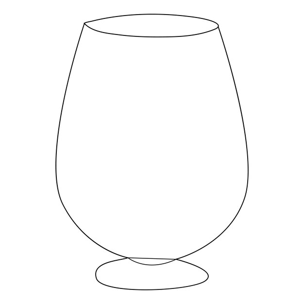 Ilustración vectorial de dibujo artístico de línea única continua de copa de vino y contorno de elemento de bebida