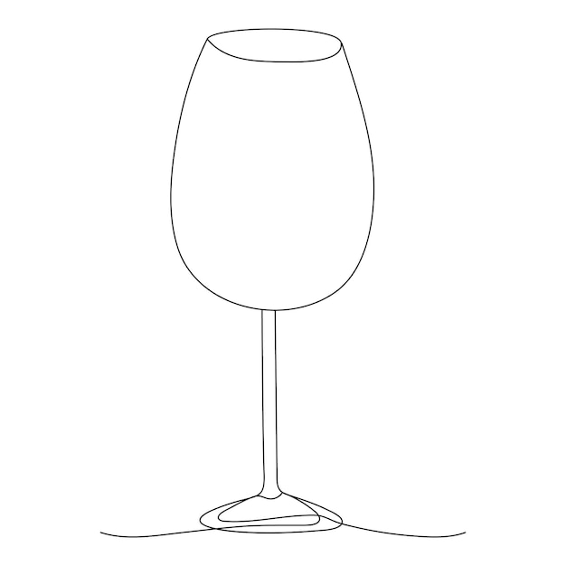 Ilustración vectorial de dibujo artístico de línea única continua de copa de vino y contorno de elemento de bebida