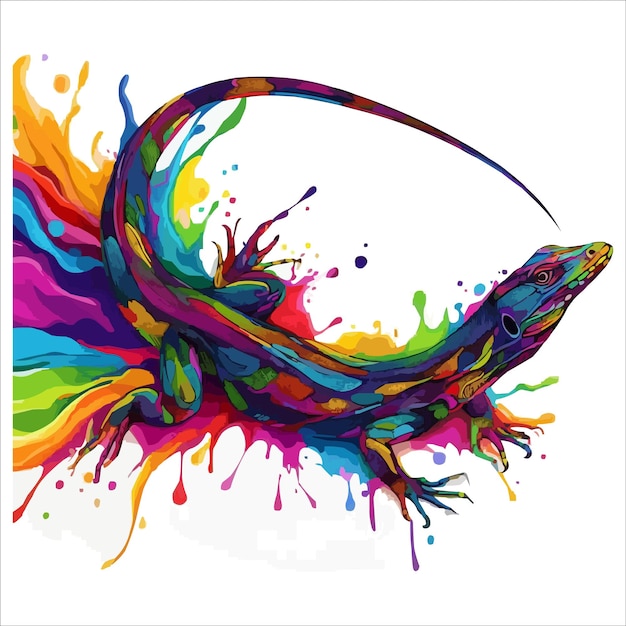 Ilustración vectorial de dibujo de colores de pinturas multicolores de monitoreo de lagarto abstracto