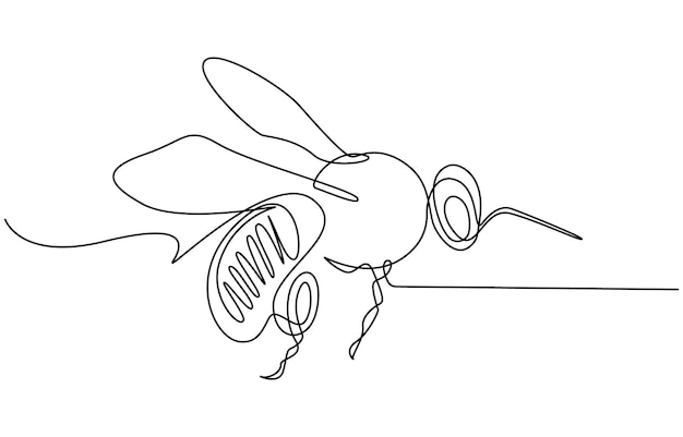 Ilustración vectorial de dibujo continuo de una línea de abejas melíferas