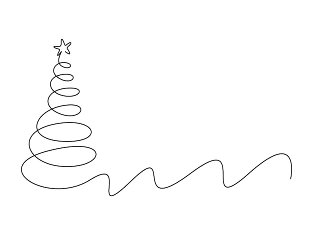 Ilustración vectorial de dibujo continuo de una línea del árbol de Navidad