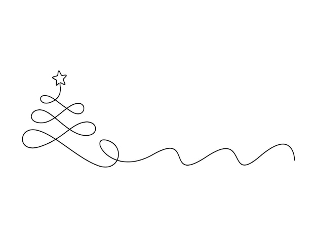 Ilustración vectorial de dibujo continuo de una línea del árbol de Navidad