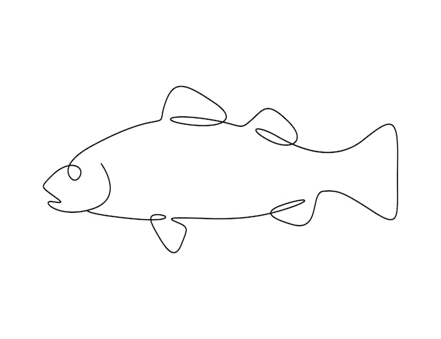 Ilustración vectorial de dibujo continuo de una línea de pescado de mar