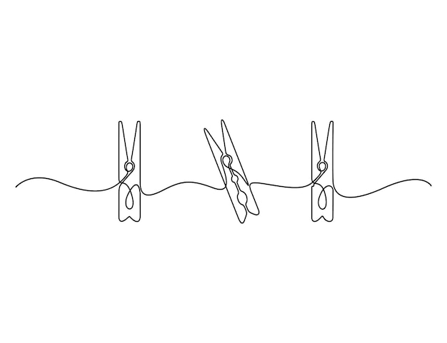 Ilustración vectorial de dibujo continuo de una línea con pinza de madera