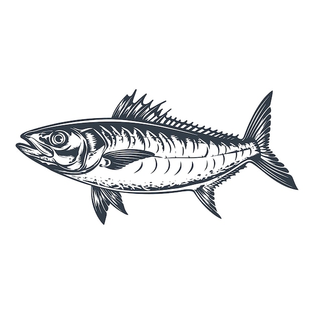 Ilustración vectorial de dibujo en estilo grabado en madera de pescado caballa