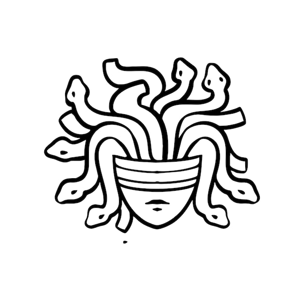 Ilustración vectorial de dibujo de línea de cabeza de Medusa dibujado a mano