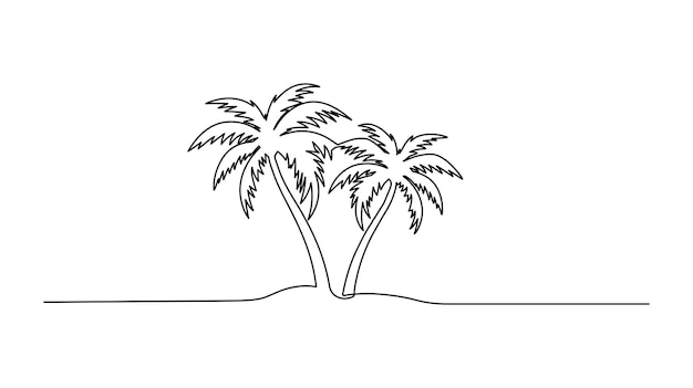 Ilustración vectorial de dibujo en línea continua de árbol de palma minimalista