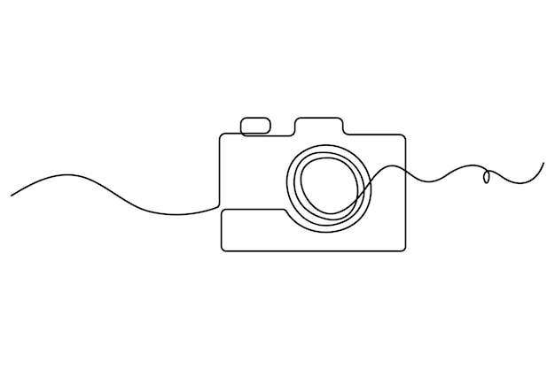 Ilustración vectorial de dibujo de línea continua de la cámara en estilo lineal minimalista aislado en blanco