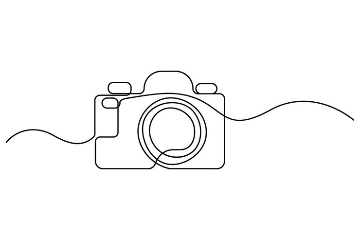 Vector ilustración vectorial de dibujo de línea continua de la cámara en estilo lineal minimalista aislado en blanco