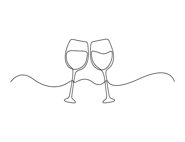 Ilustración vectorial de dibujo de una línea continua de dos copas de vino