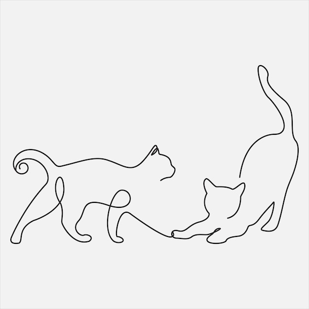 Ilustración vectorial de dibujo de línea continua a mano arte de gatos