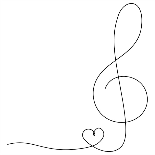Ilustración vectorial de dibujo en línea continua de música de clave de treble