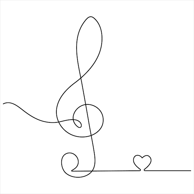 Ilustración vectorial de dibujo en línea continua de música de clave de treble