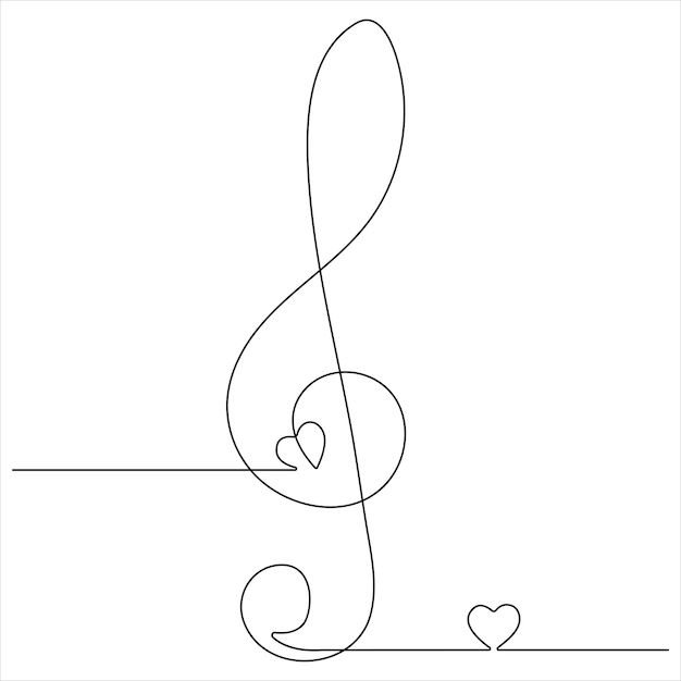 Ilustración vectorial de dibujo en línea continua de música de clave de treble