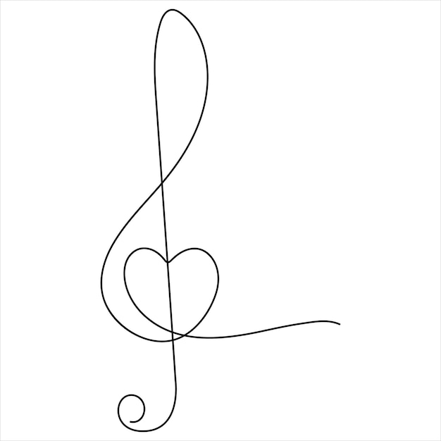 Ilustración vectorial de dibujo en línea continua de música de clave de treble