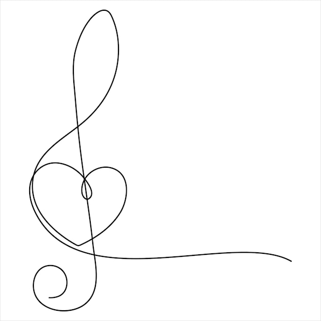 Ilustración vectorial de dibujo en línea continua de música de clave de treble