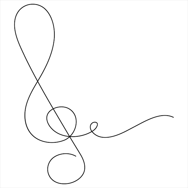 Ilustración vectorial de dibujo en línea continua de música de clave de treble