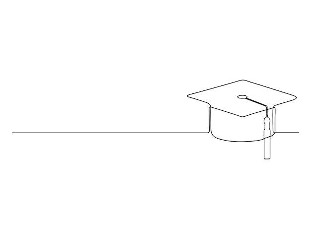 Ilustración vectorial de dibujo de una línea continua de la tapa de graduación