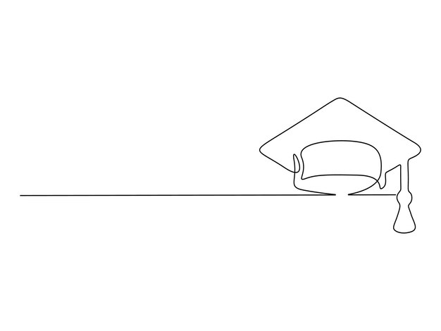 Ilustración vectorial de dibujo de una línea continua de la tapa de graduación