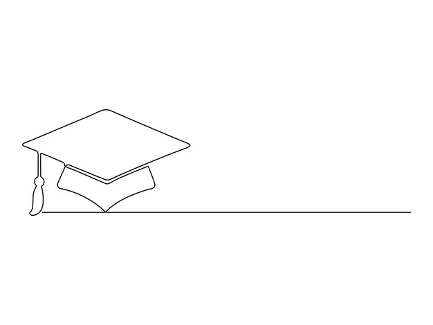 Ilustración vectorial de dibujo de una línea continua de la tapa de graduación