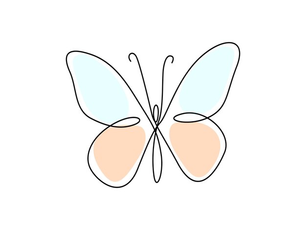 Ilustración vectorial de dibujo de línea única continua de mariposa voladora