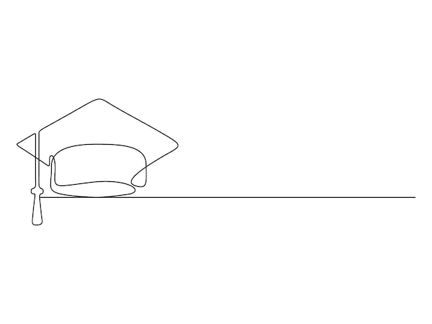 Ilustración vectorial de dibujo de línea única continua de la tapa de graduación