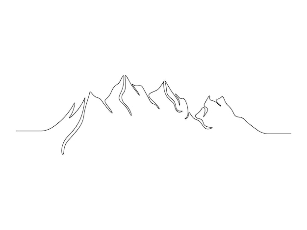 Ilustración vectorial de dibujo lineal de paisaje de cordillera, concepto de deportes de invierno y aventura