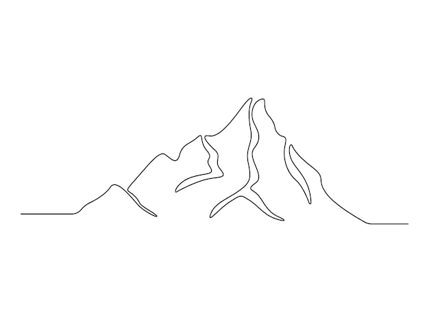 Ilustración vectorial de dibujo lineal de paisaje de cordillera, concepto de deportes de invierno y aventura