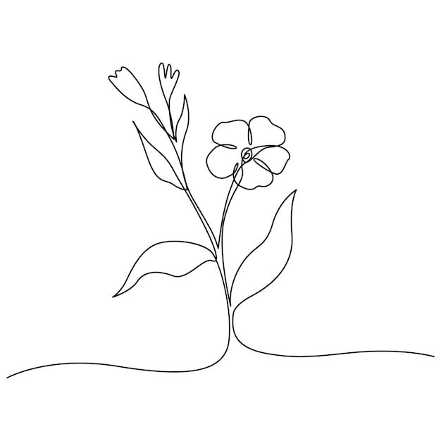 Vector ilustración vectorial de dibujo de líneas continuas de flores dibujadas a mano