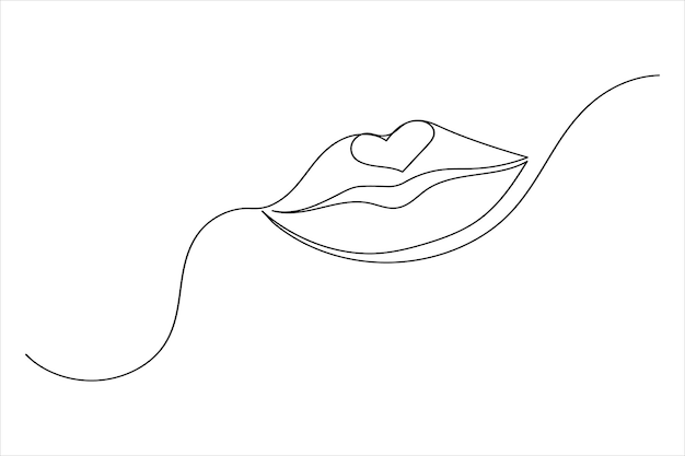 Ilustración vectorial de dibujo de líneas continuas con icono de labios de una línea minimalista