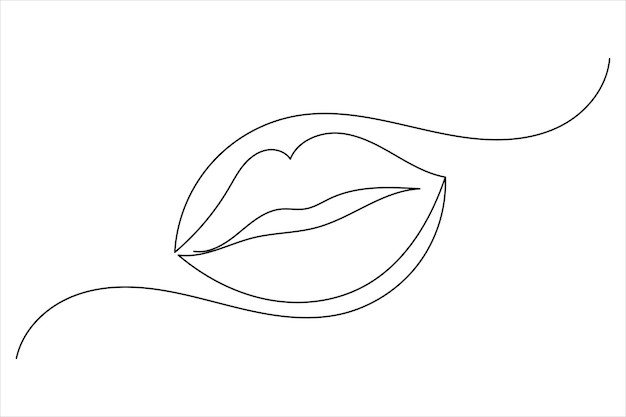 Ilustración vectorial de dibujo de líneas continuas con icono de labios de una línea minimalista