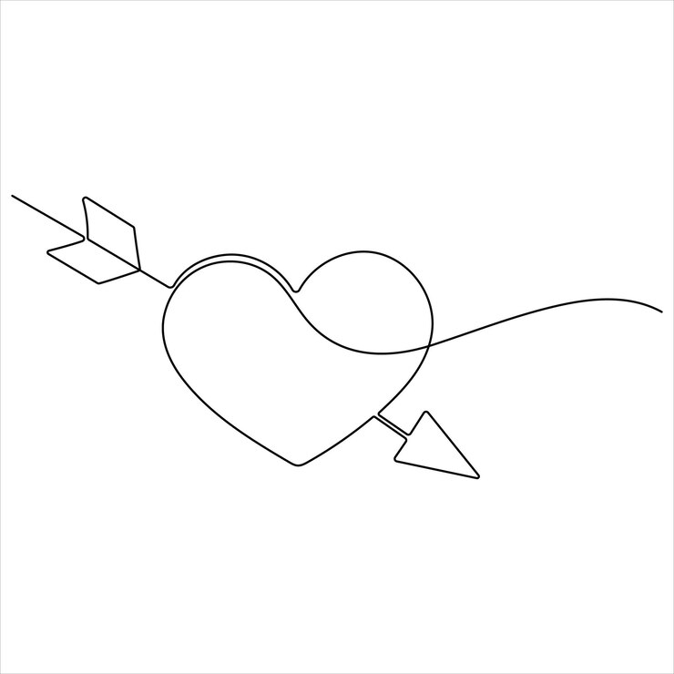 Vector ilustración vectorial de dibujo de líneas continuas en línea de flecha de corazón de amor