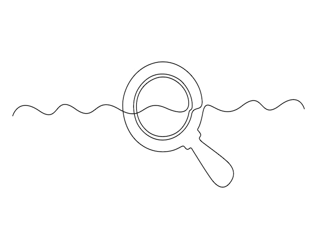 Ilustración vectorial de dibujo de líneas continuas en una lupa