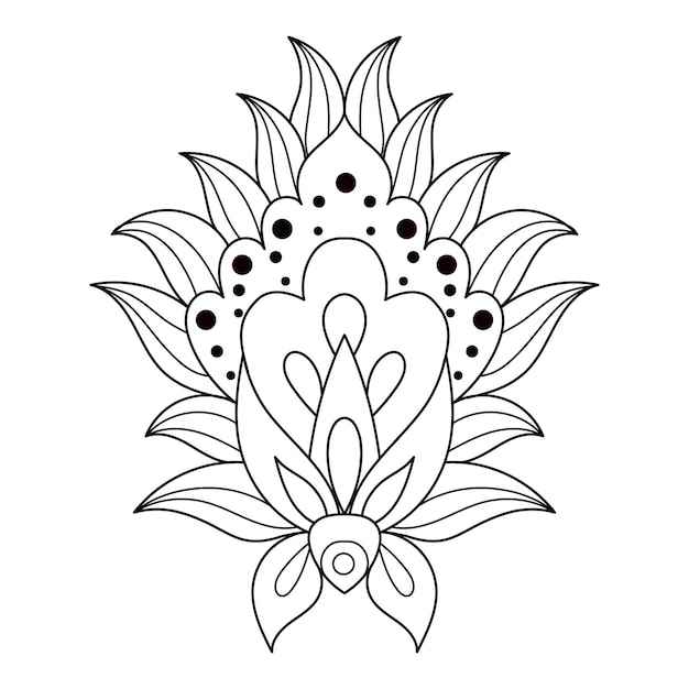 Ilustración vectorial de dibujo de la mano del contorno Patrón de flor Mehndi para dibujo y tatuaje de henna